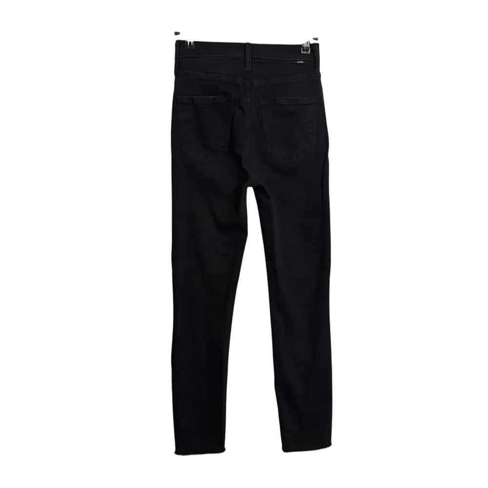 MOTHER Pixie Dazzler Jeans Women 25 Black Skinny High Rise Ankle Fray Not Guilty